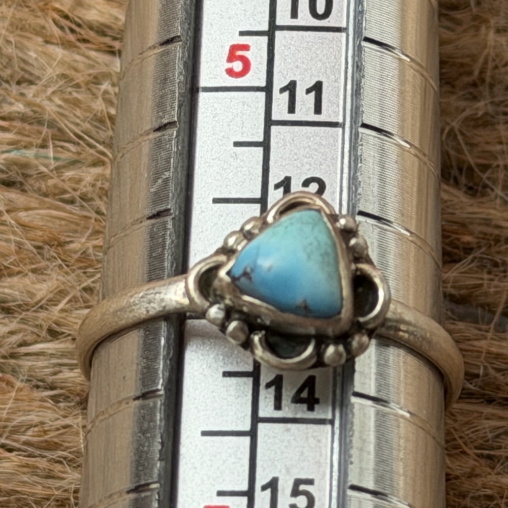 Sterling Silver Triangle Turquoise Ring - Gold Hi… - image 5